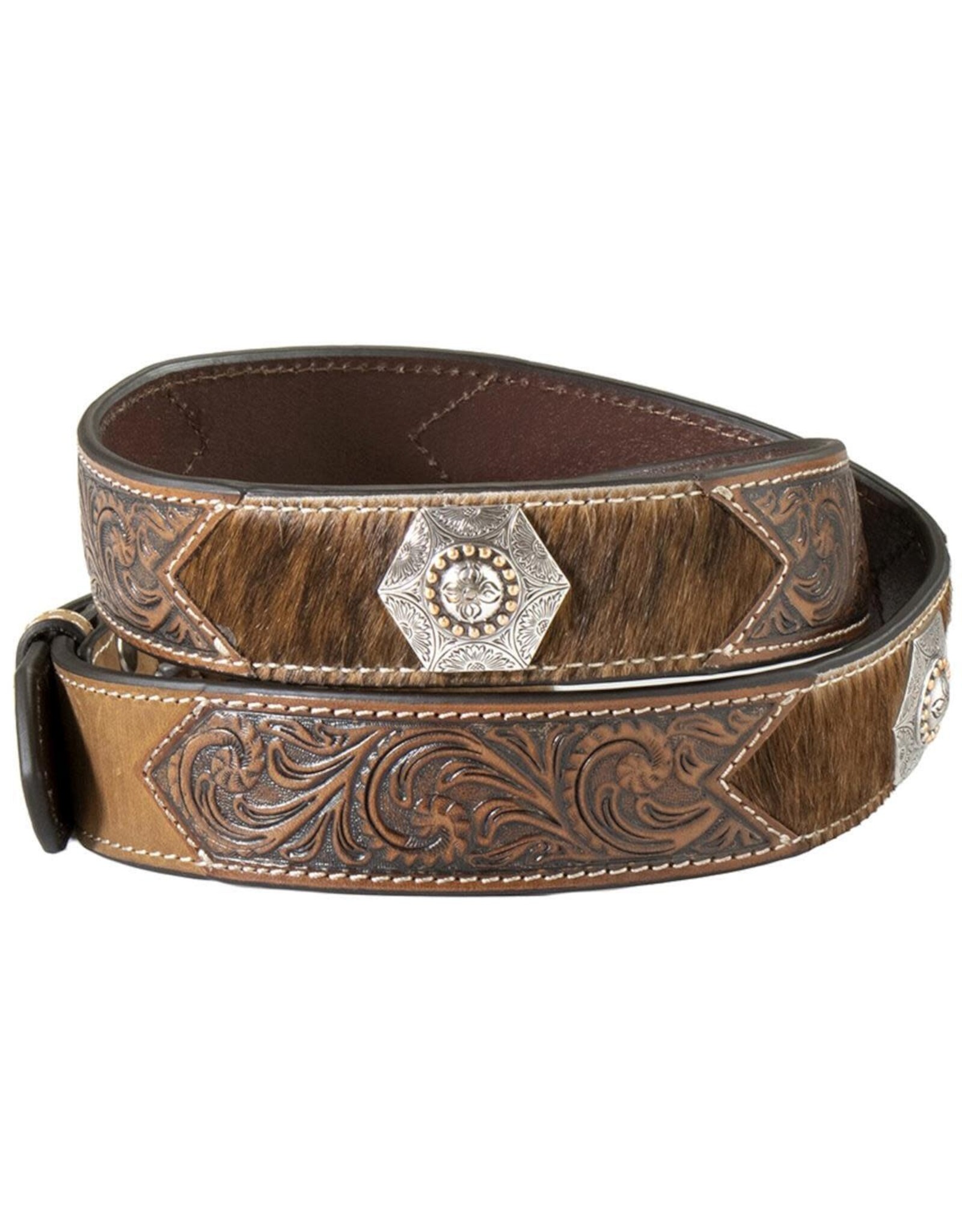 Nocona Nocona 1 1/2” Tooled With Hair on Hide Accents Belt  N210000102