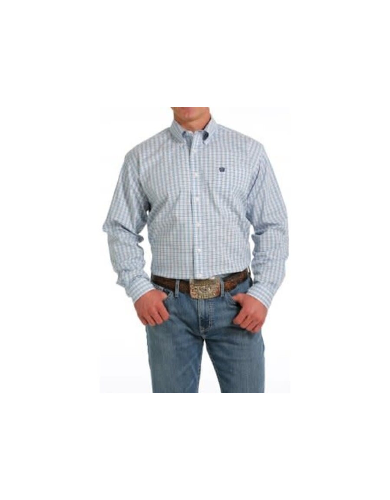 Cinch Mens Blue Plaid Stretch Long Sleeve Button Up Shirt MTW1105563