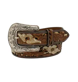 Nocona Nocona Ladies Flower Overlay Tooled Belt N320002402