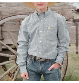 Cinch Cinch Boys Long Sleeve MTW7060318GRN Green Print Western Shirt