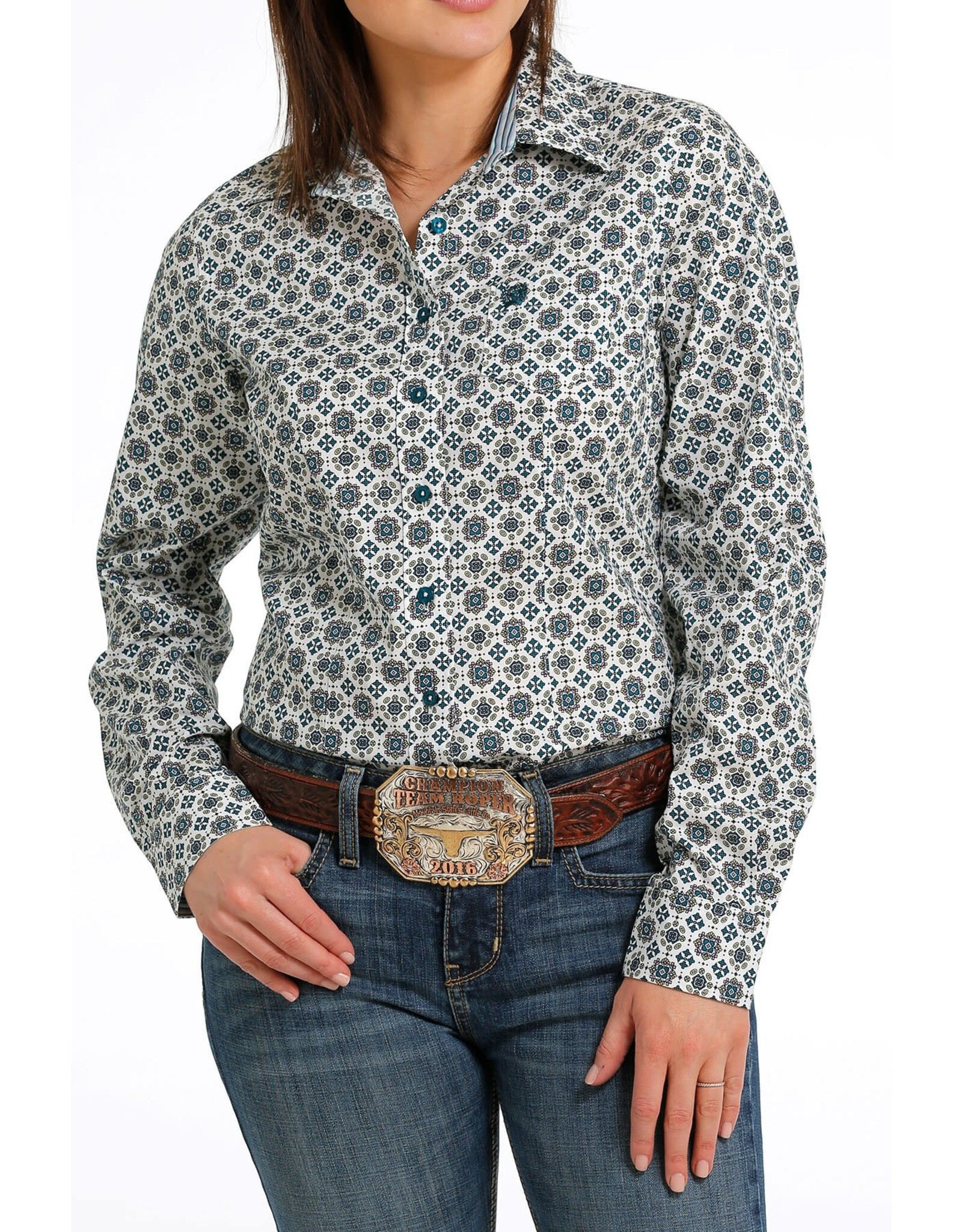Cinch Ladies Long Sleeve MSW9164204CRE Western Multi Pattern Shirt