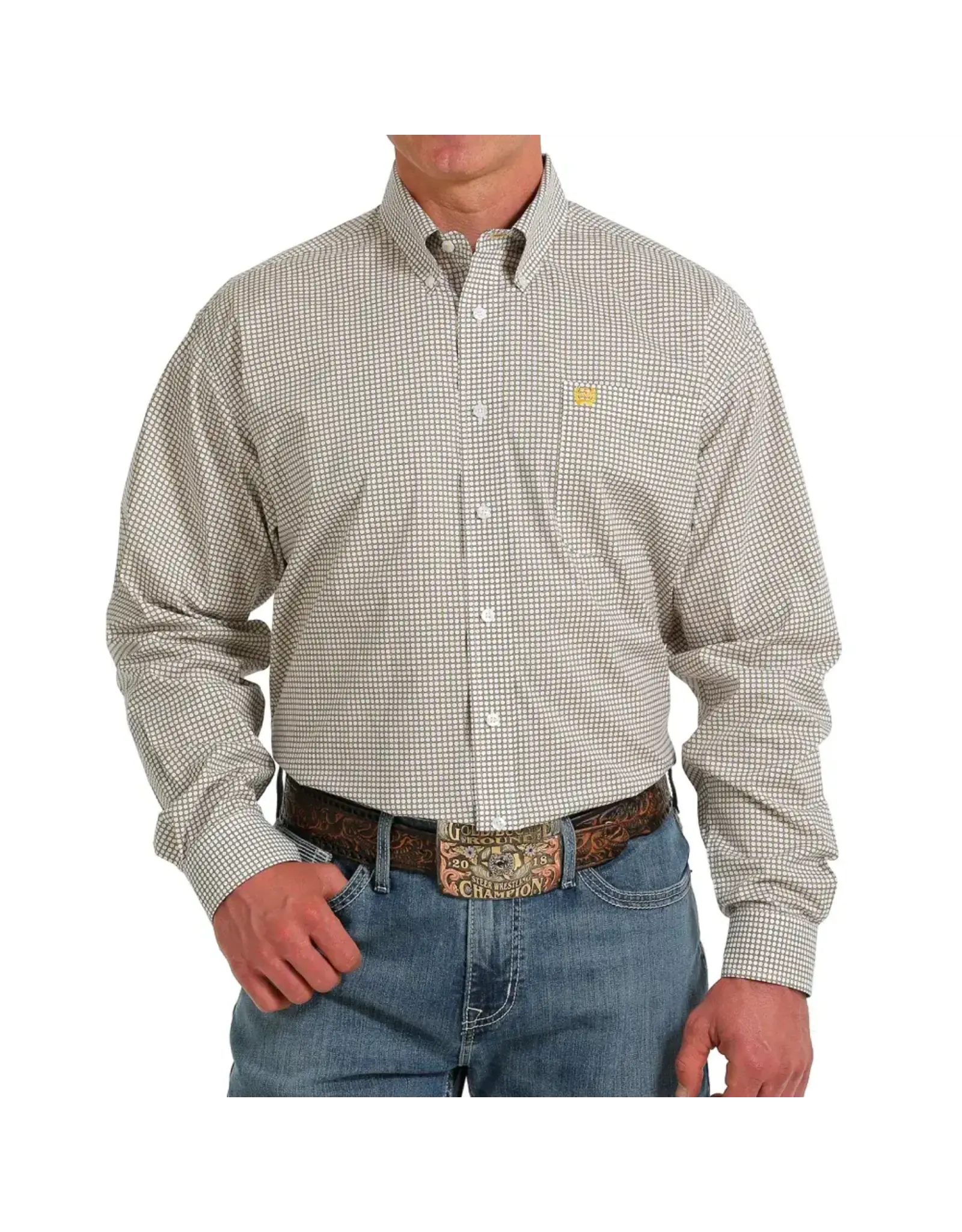 Cinch Mens White Print MTW1105587 WHT Stretch Long Sleeve Shirt