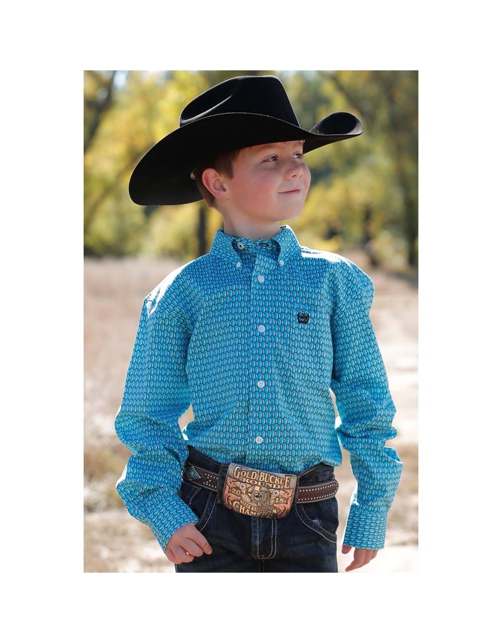 Cinch Boys Long Sleeve MTW7060326 Turquoise Print Shirt