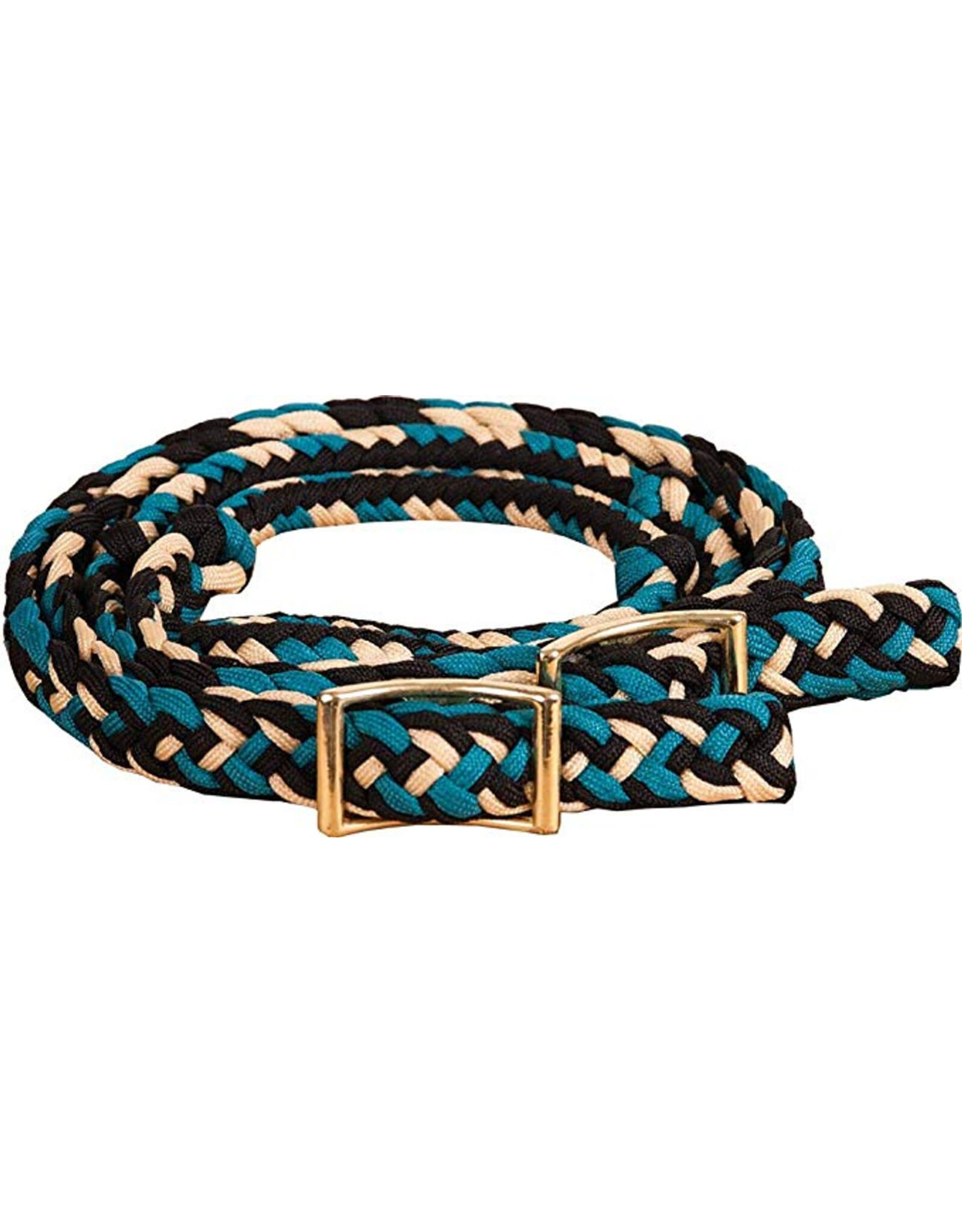 Mustang NRCustom Braided 3/4”x8’ Barrel Racing Reins 8106 DRY Black/Teal/Cream