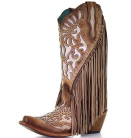 Corral Ladies Saddle Lamb Inlay Fringe C3766 Western Boots