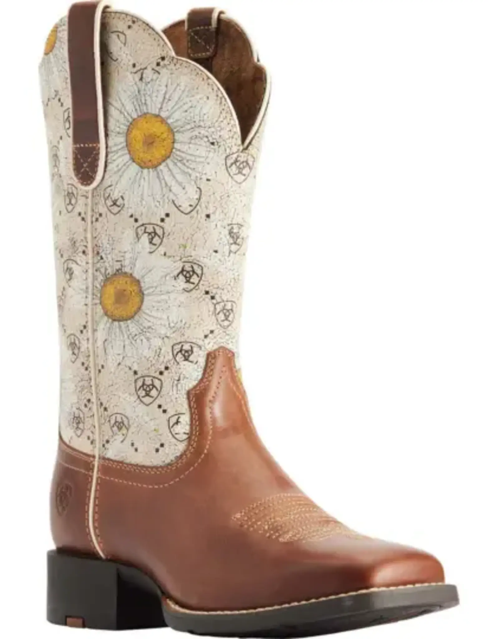 Ariat Ladies Round Up Canyon Brown/Daisy Logo Print 10046881 Western Boots