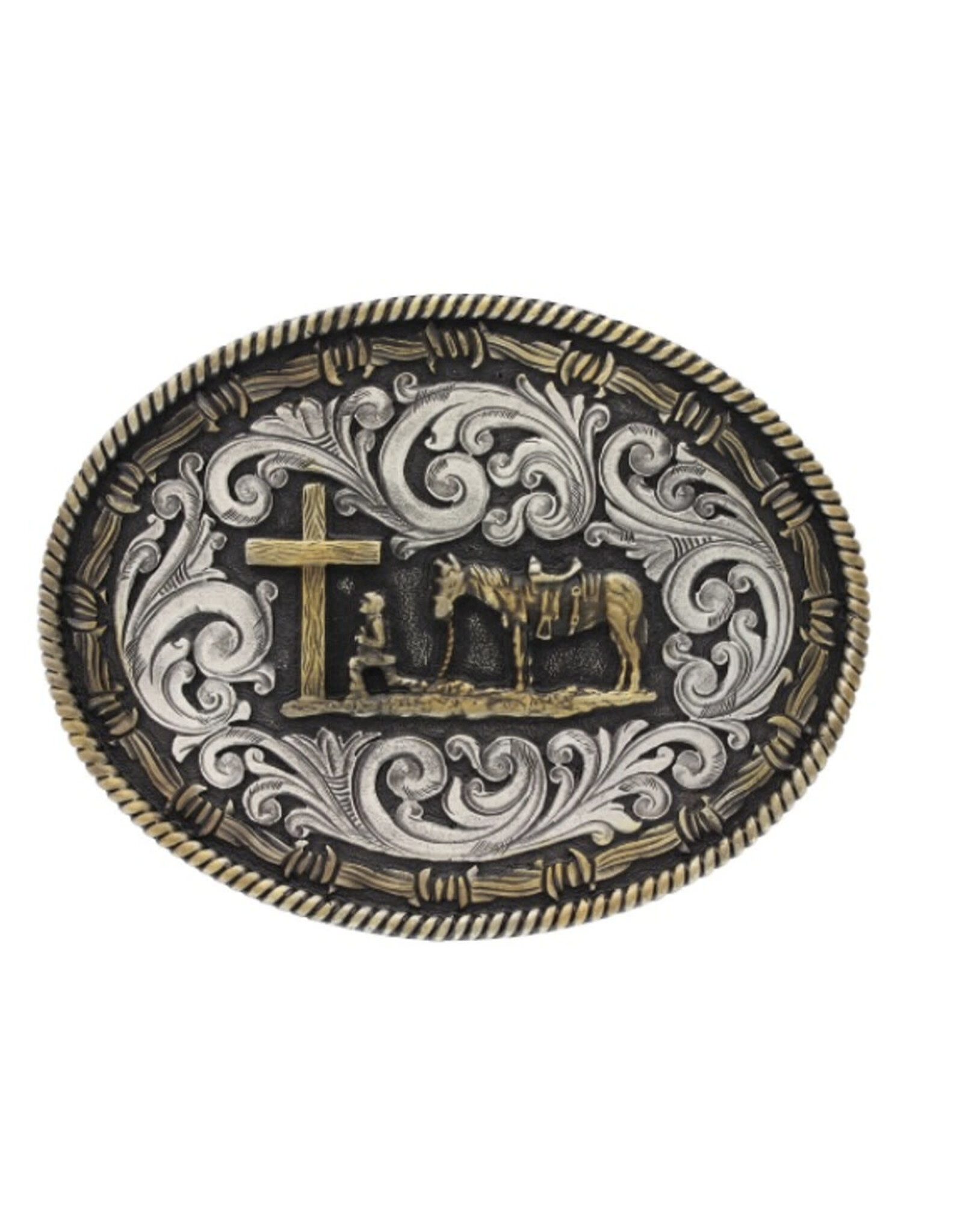 Attitude Jewelry Attitude Barbed Wire & Rope Praying Cowboy A543 Belt Buckle