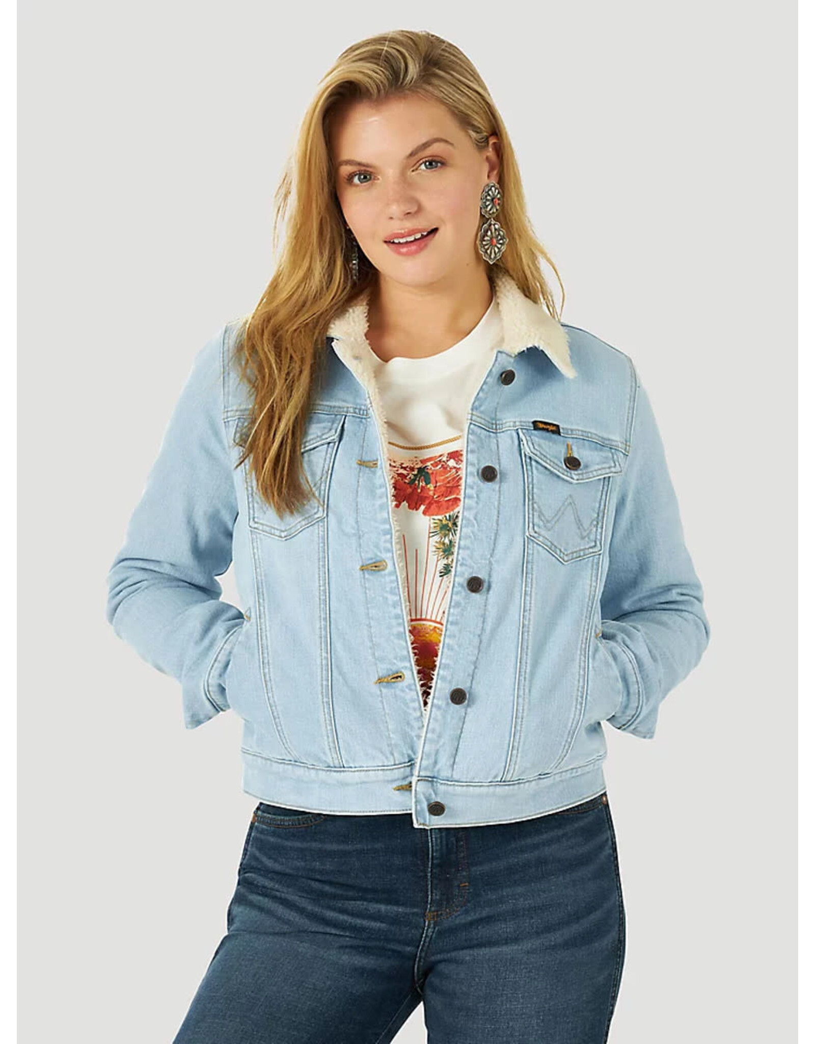 Wrangler Wrangler Ladies Light Wash 2317322 Sherpa Lined Denim Jacket