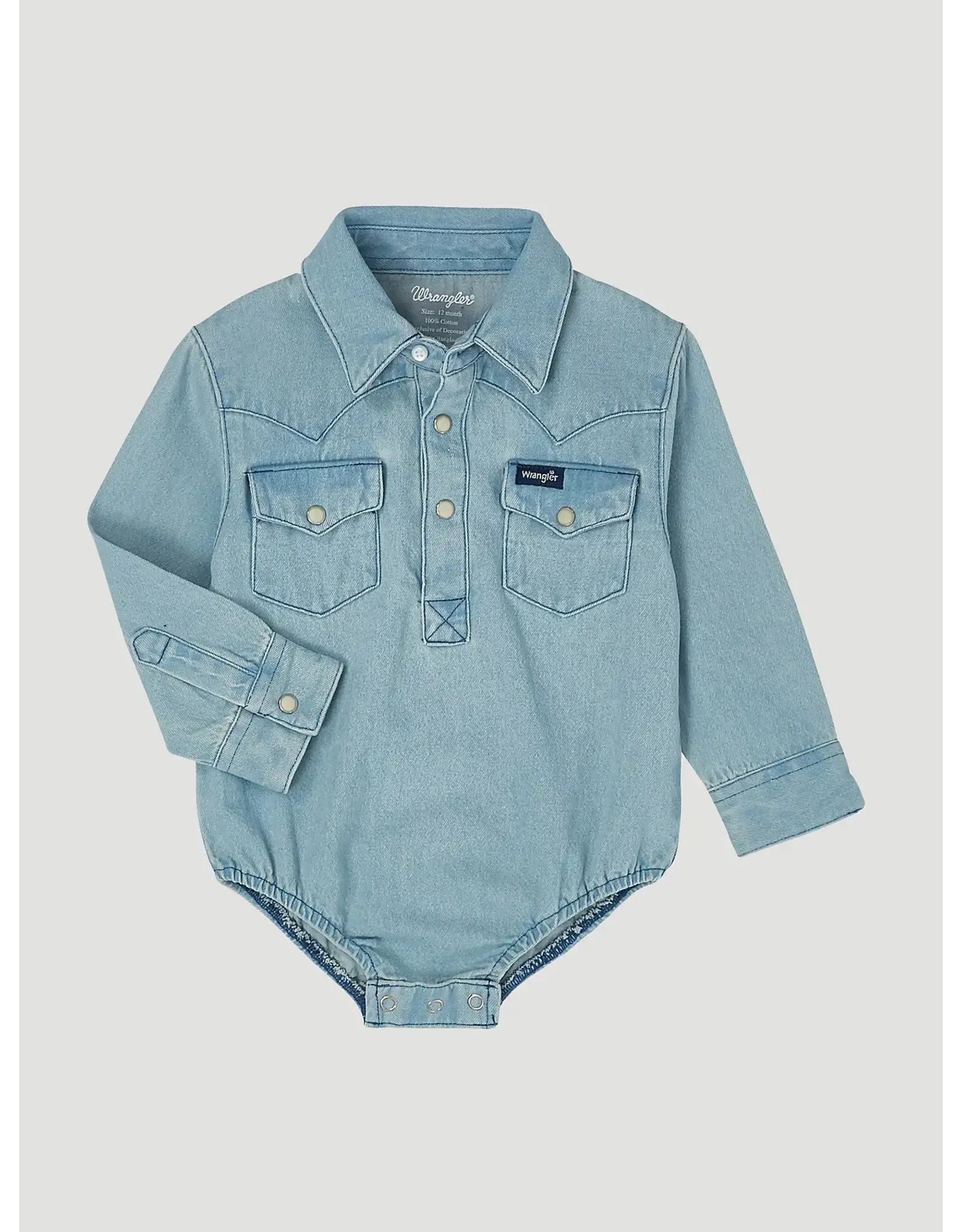 Wrangler Wrangler Baby Long Sleeve Bodysuit PQ1371D Faded Blue