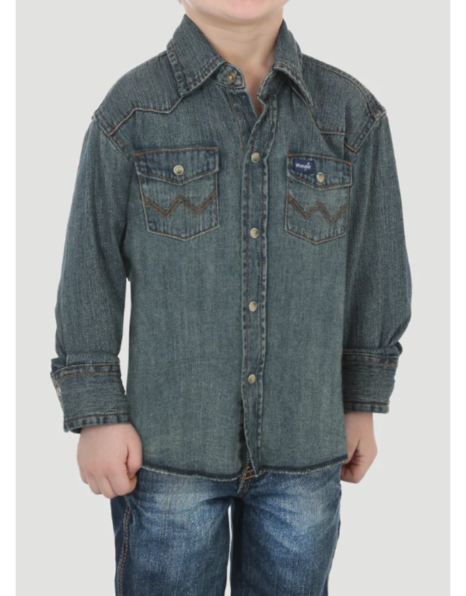 Wrangler Wrangler Boys Antique Blue Pearl Snap Denim Shirt 10BS1039W