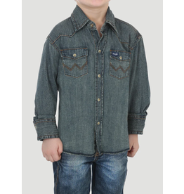 Wrangler Wrangler Boys Antique Blue Pearl Snap Denim Shirt 10BS1039W