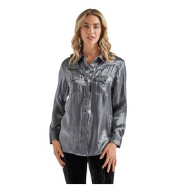 Wrangler Ladies Pearl Snap Long Sleeve Shirt 112342520 Black/Silver