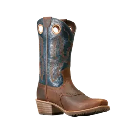 Ariat Mens Hybrid Roughstock Fiery Brown Crunch/Western Blue 10046831 Western Boots