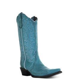 Circle G Ladies Turquoise Embroidery Snip Toe Boots L6061