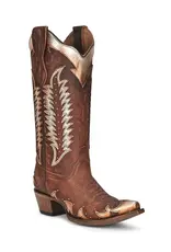 Circle G Ladies Cognac Overlay with Embroidery and Studs L2042 Snip Toe Boots