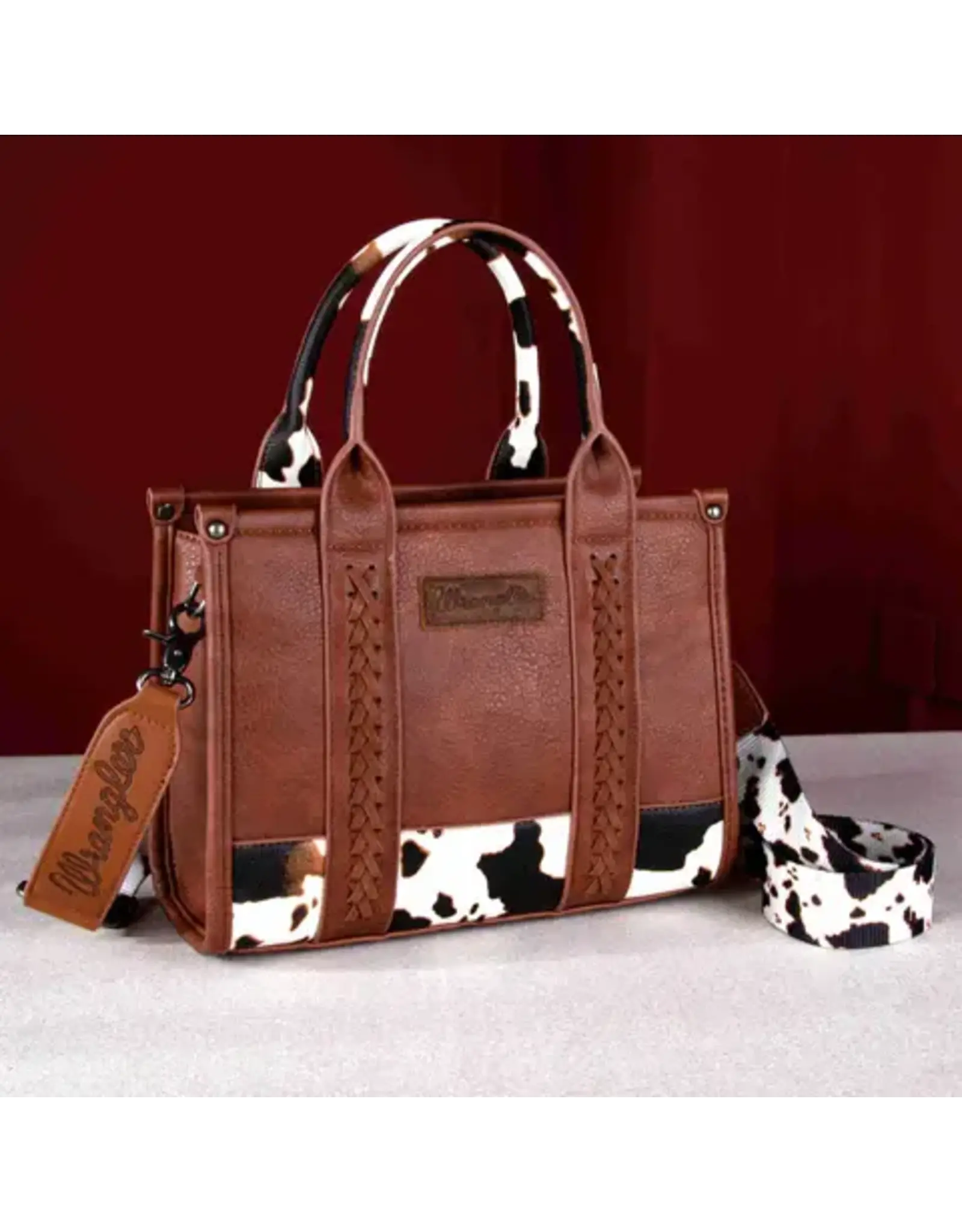 Wrangler Wrangler Concealed Carry Leather/Cow Print Tote Bag - Brown WG102-8120SBR