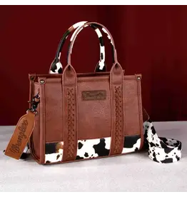 Wrangler Wrangler Concealed Carry Leather/Cow Print Tote Bag - Brown WG102-8120SBR