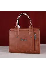 Wrangler Wrangler Concealed Carry Leather/Cow Print Tote Bag - Brown WG102-8120SBR