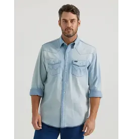 Wrangler Men’s Cowboy Cut Vintage Inspired Light Denim Long Sleeve Shirt 112345087
