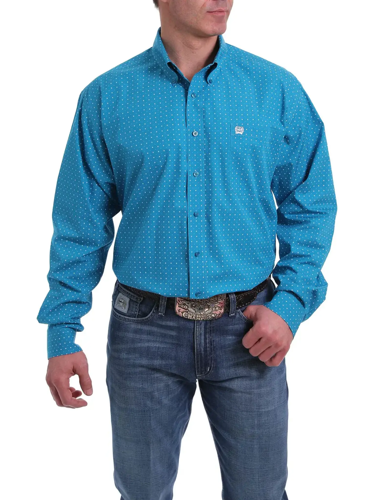Cinch Men's Turquoise Geo Print MTW1303074 Modern Fit Long Sleeve Shirt