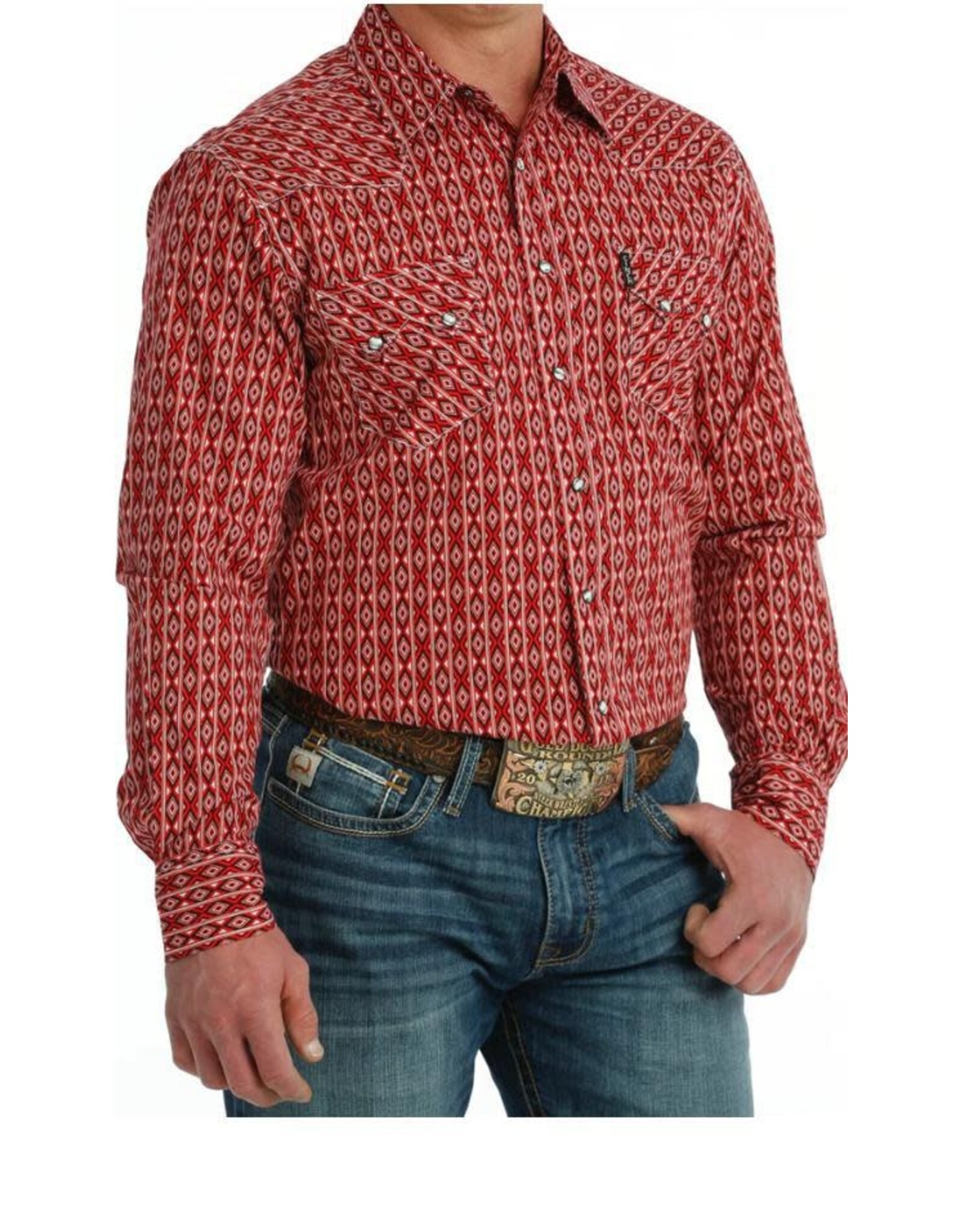 Cinch Men’s Modern Fit Pearl Snap Long Sleeve MTW1301073 RED Western Shirt