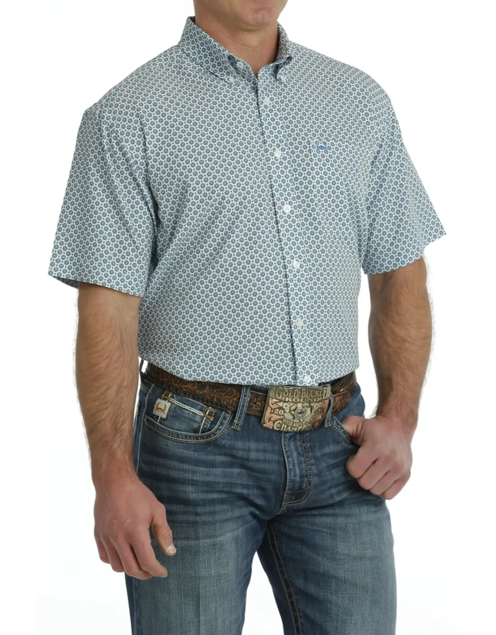 Cinch Men's Arena Flex MTW1704134 WHT Short Sleeve Shirt