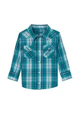Wrangler Long Sleeve 112344541 Baby Boy Teal Plaid Shirt