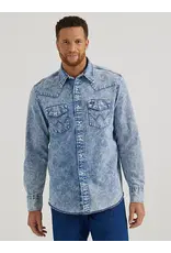 Wrangler Men’s Cowboy Cut Vintage Inspired Blue Denim Long Sleeve Shirt 112345069
