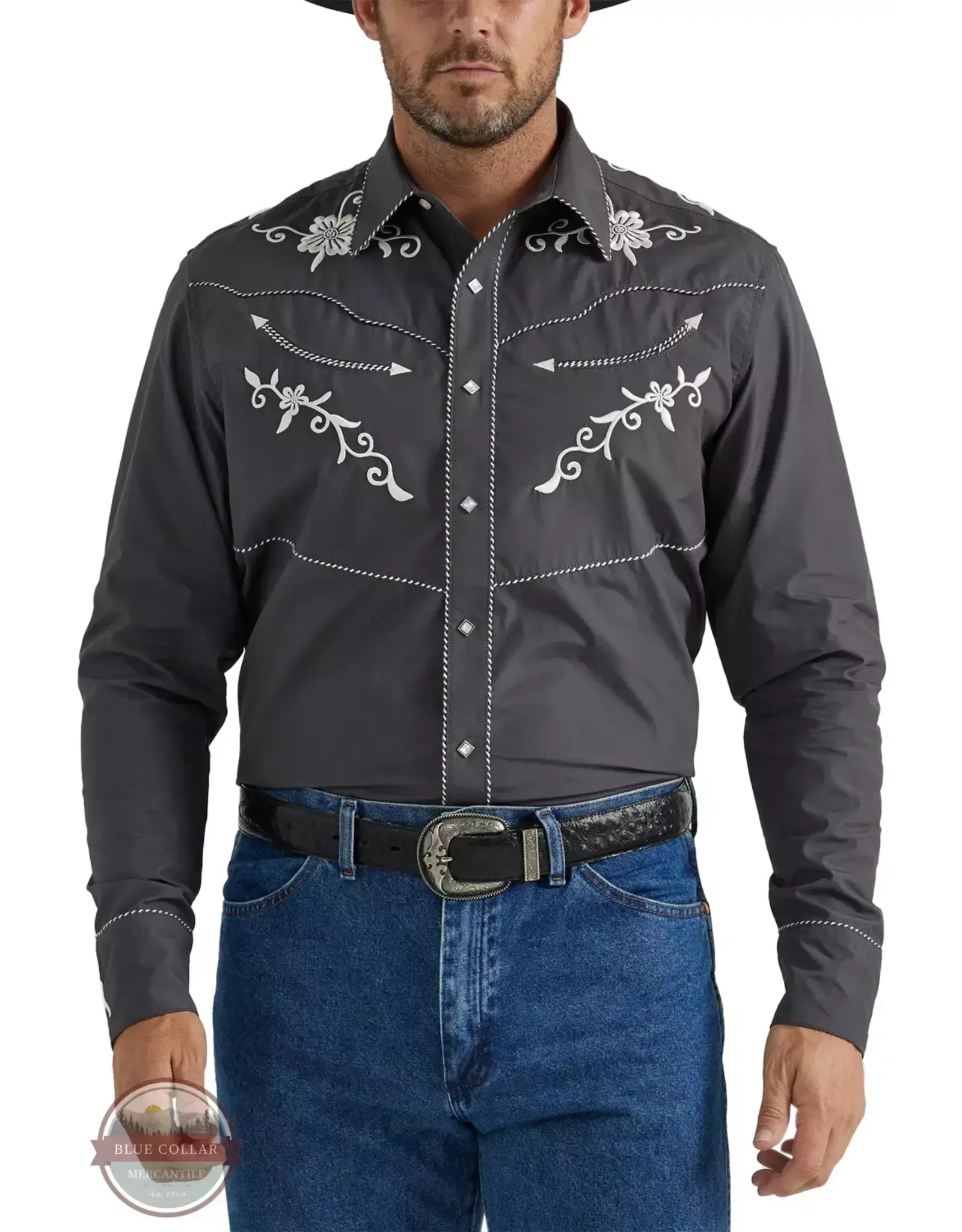 Wrangler Men's Long Sleeve Snap 112345061 Rodeo Ben Grey Western Shirt