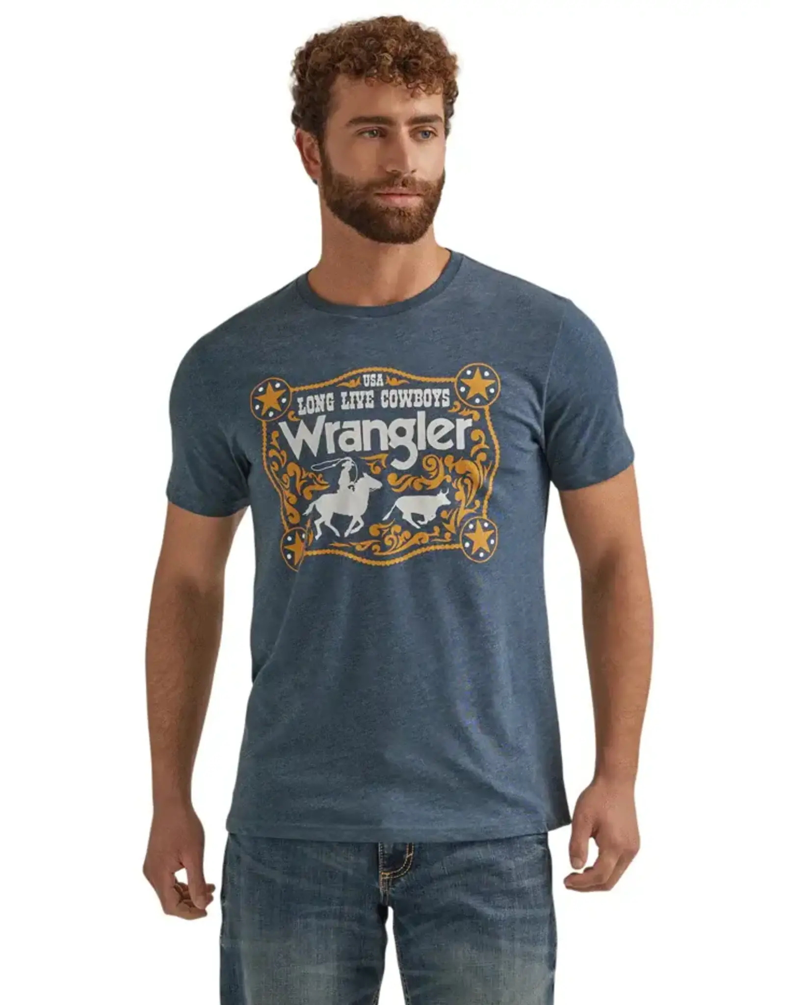 Wrangler Men’s  Long Live Cowboys Midnight Navy Heather  GW7001W Short Sleeve TShirt