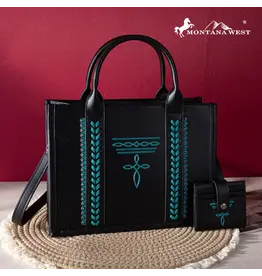 Montana West Montana West Whipstitch Concealed Carry Tote MW1124-H8120SW Black and Turquoise