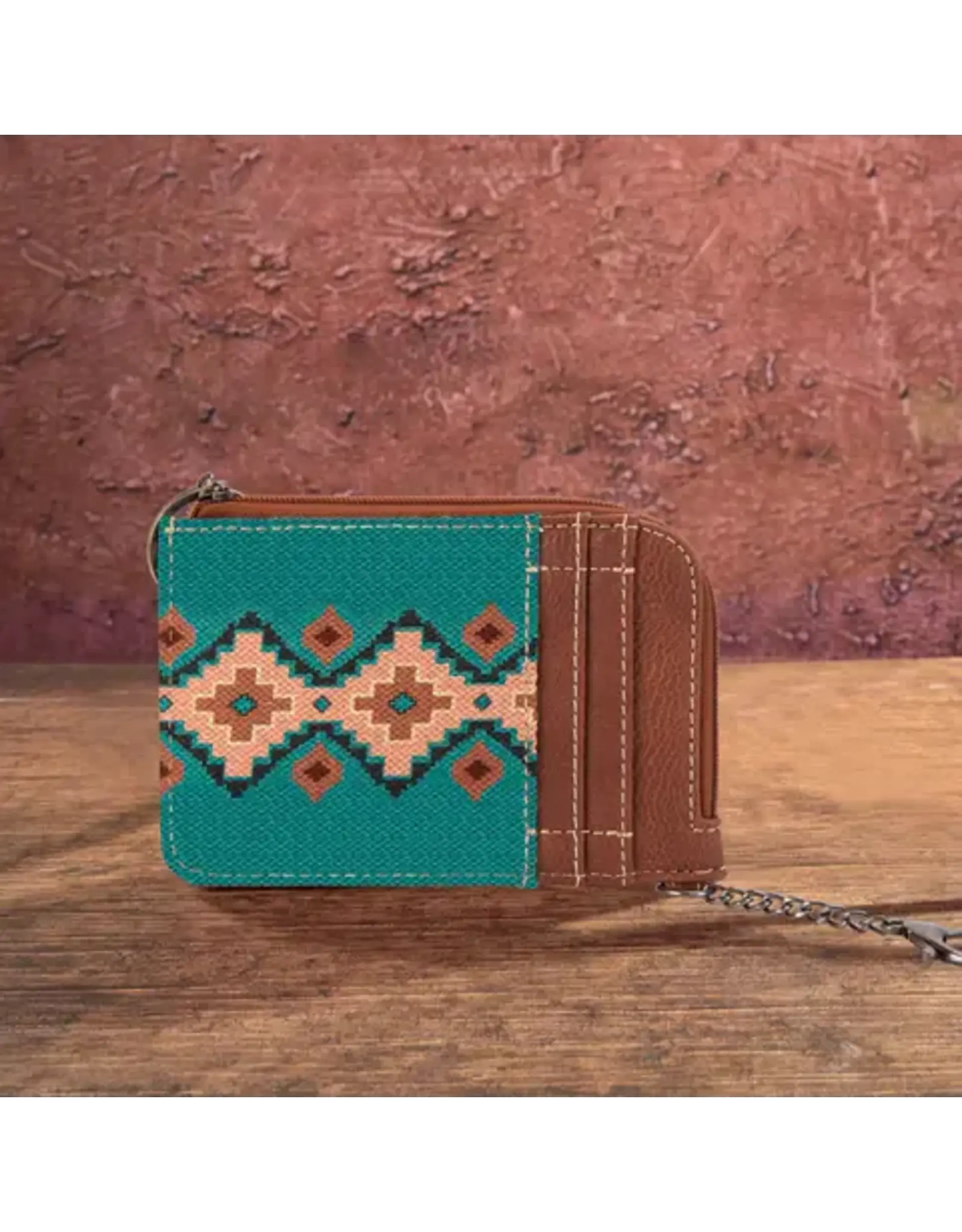 Wrangler Wrangler Southwestern Art Print  Mini Zip Card Case WG2203-W005 Turquoise