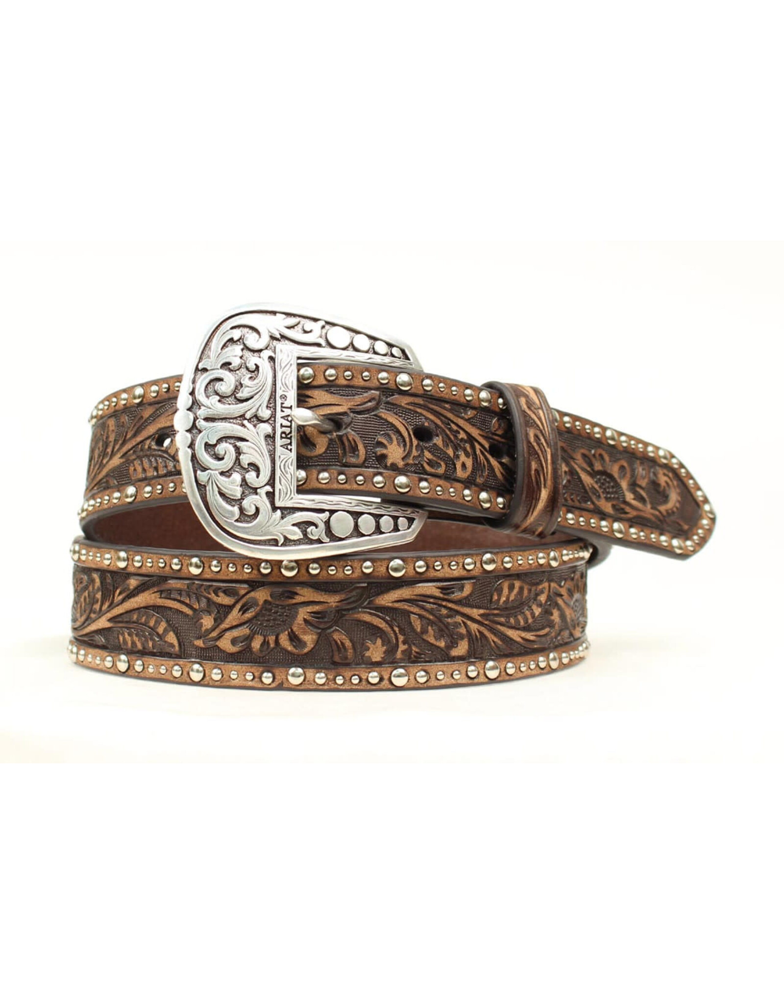 Nocona Ariat Men's Dark Brown Tooled w/ Nails Belt A1513802