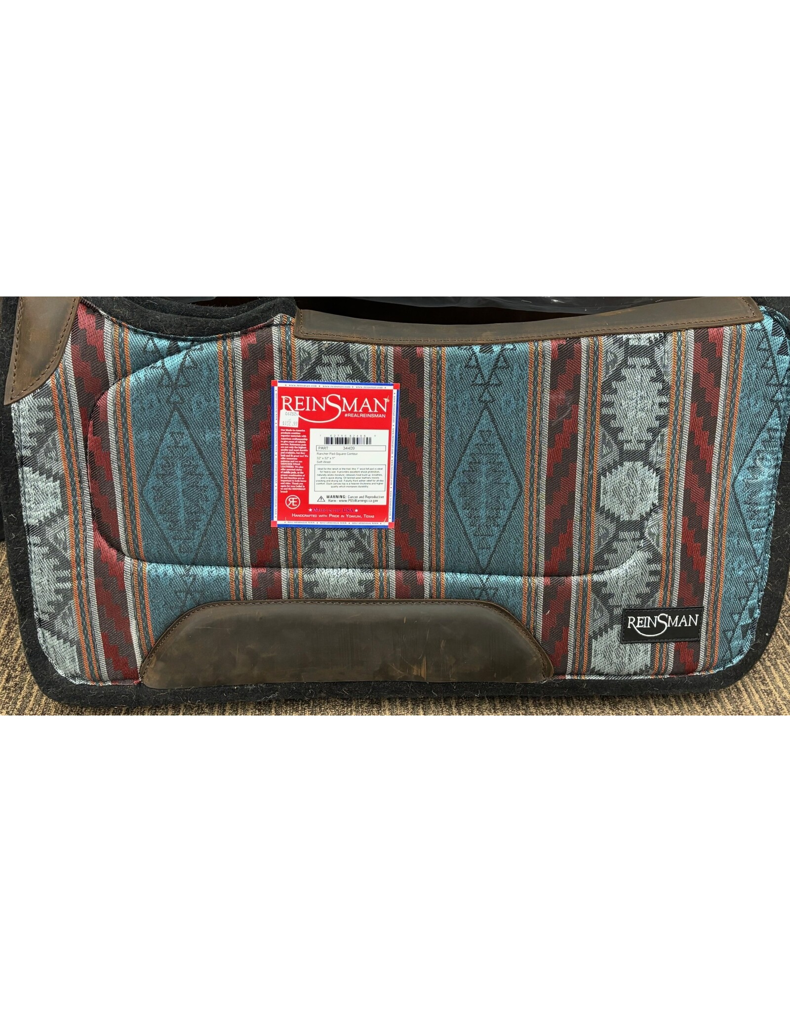 Reinsman Square Contour 34409 Soft Wool Turquoise/Burg Aztec Pad 32”x32”x1”