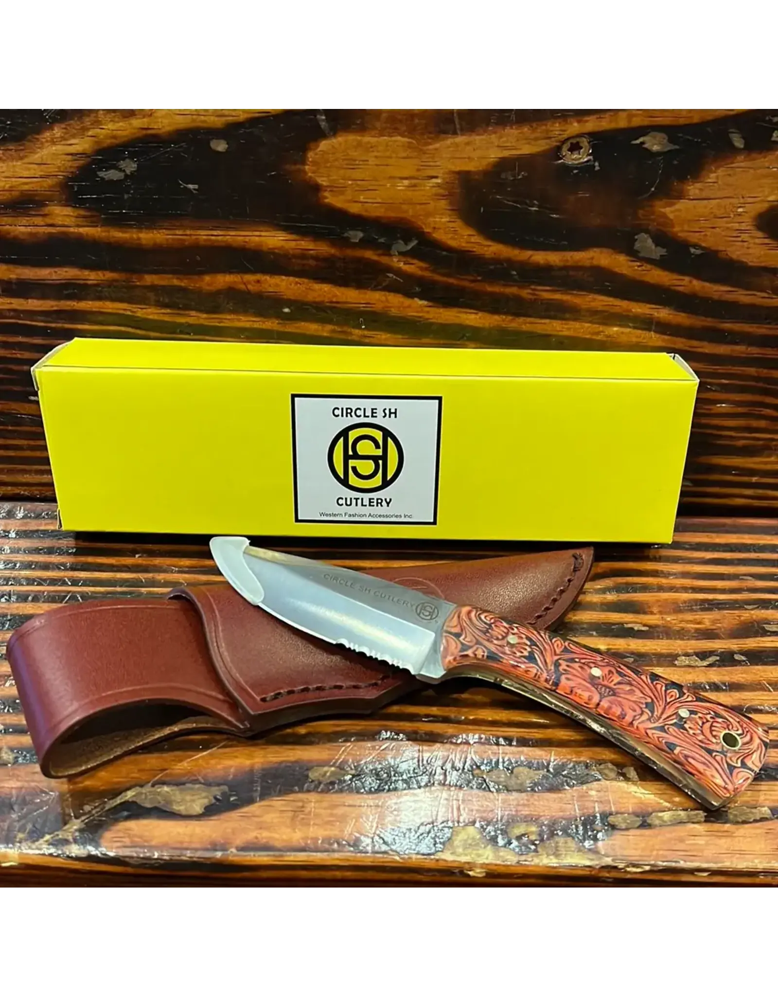 Twisted X Circle SH Cutlery OK-LTHR3 Leather Print Handle Knife with Sheath