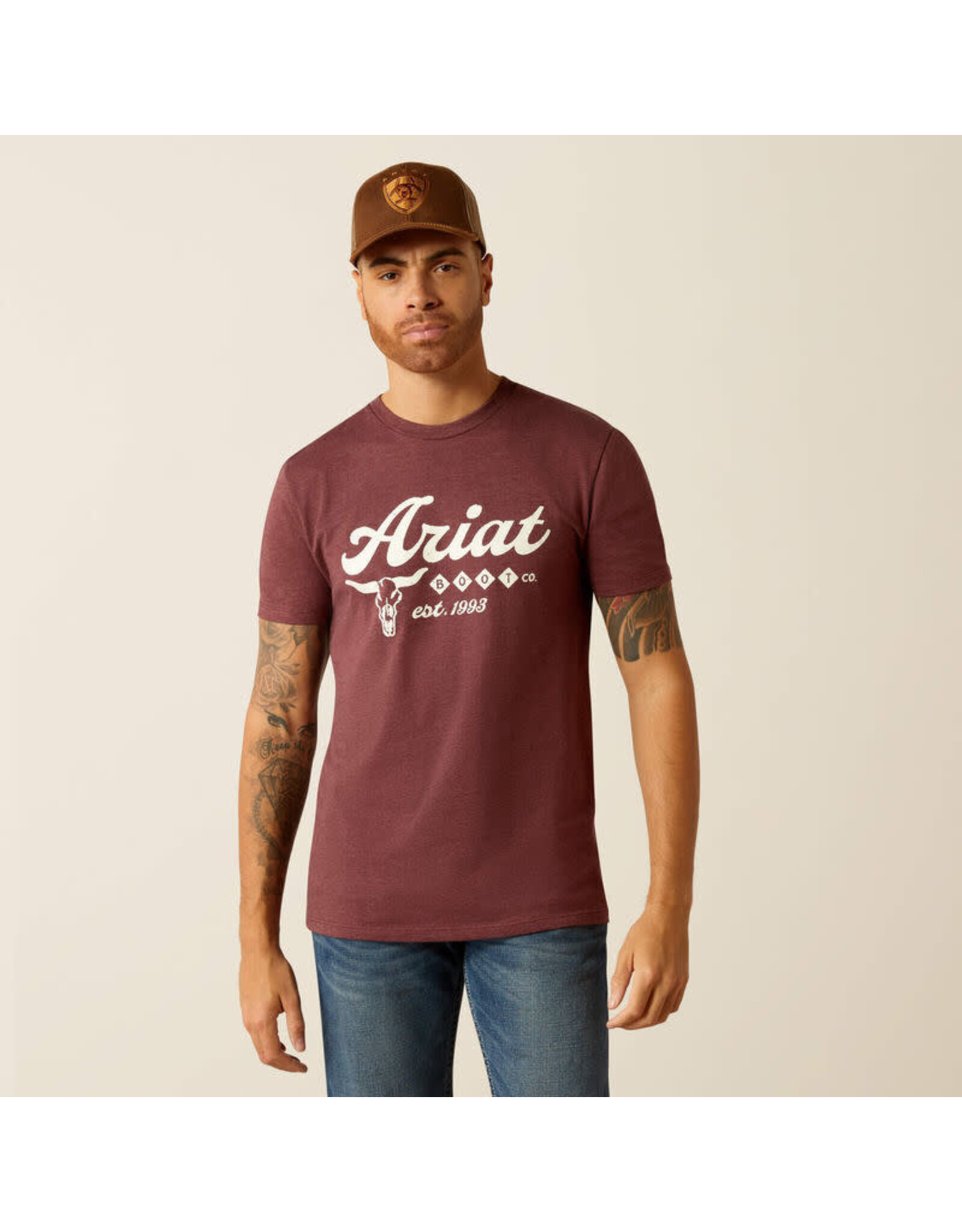 Ariat Ariat Mens Est. 1993 Boot Co Short Sleeve Tee 10052504 Maroon