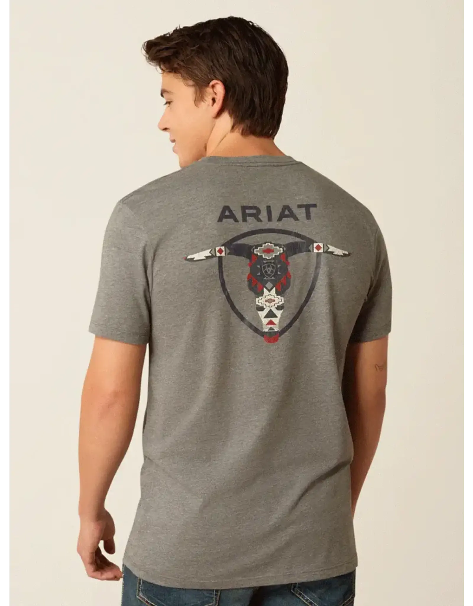 Ariat Ariat Mens Southwestern Longhorn T-shirt 10052037 Grey