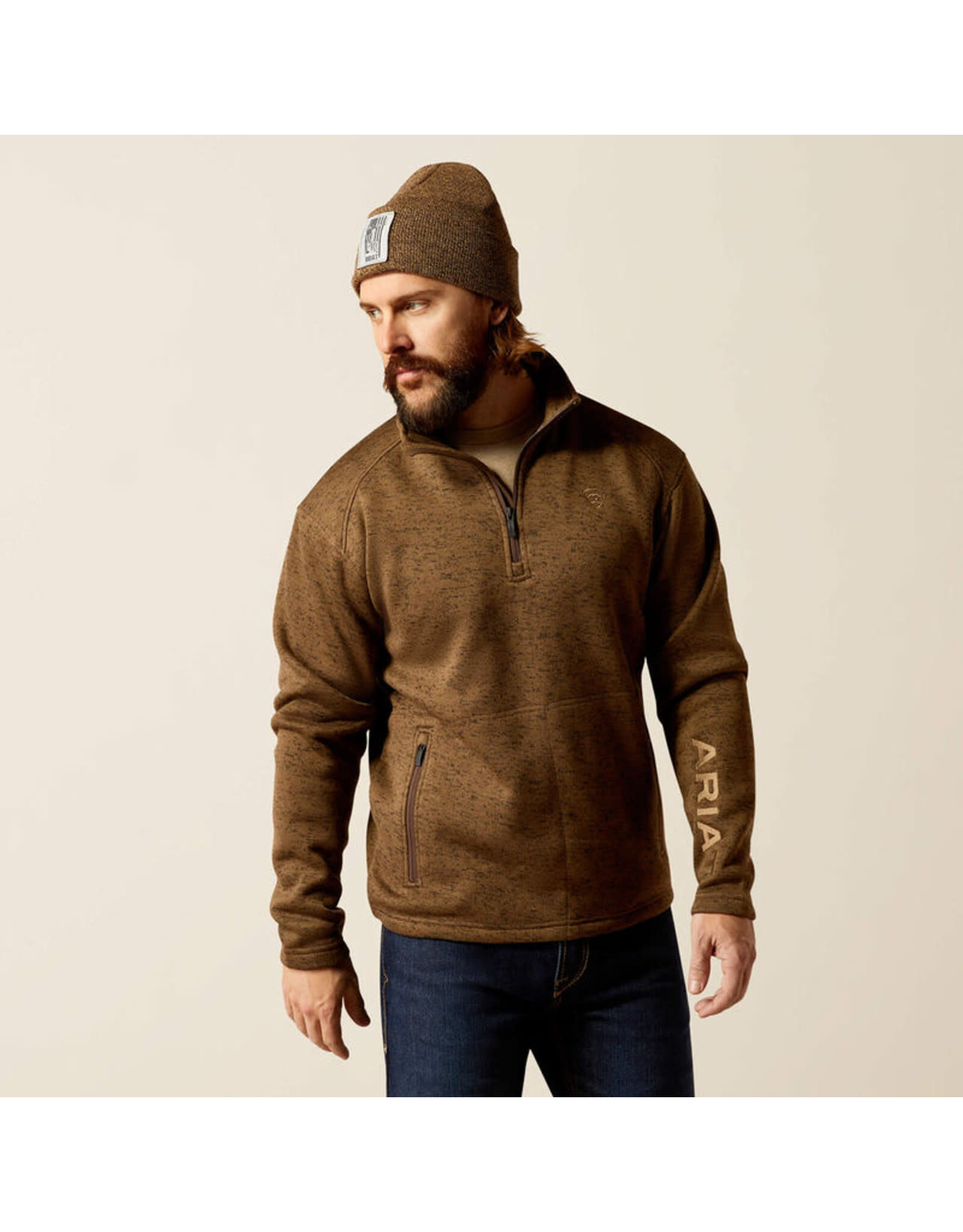 Ariat Ariat Men's Caldwell Logo 1/4 Zip Sweater 10052972 Dark Brown Heather