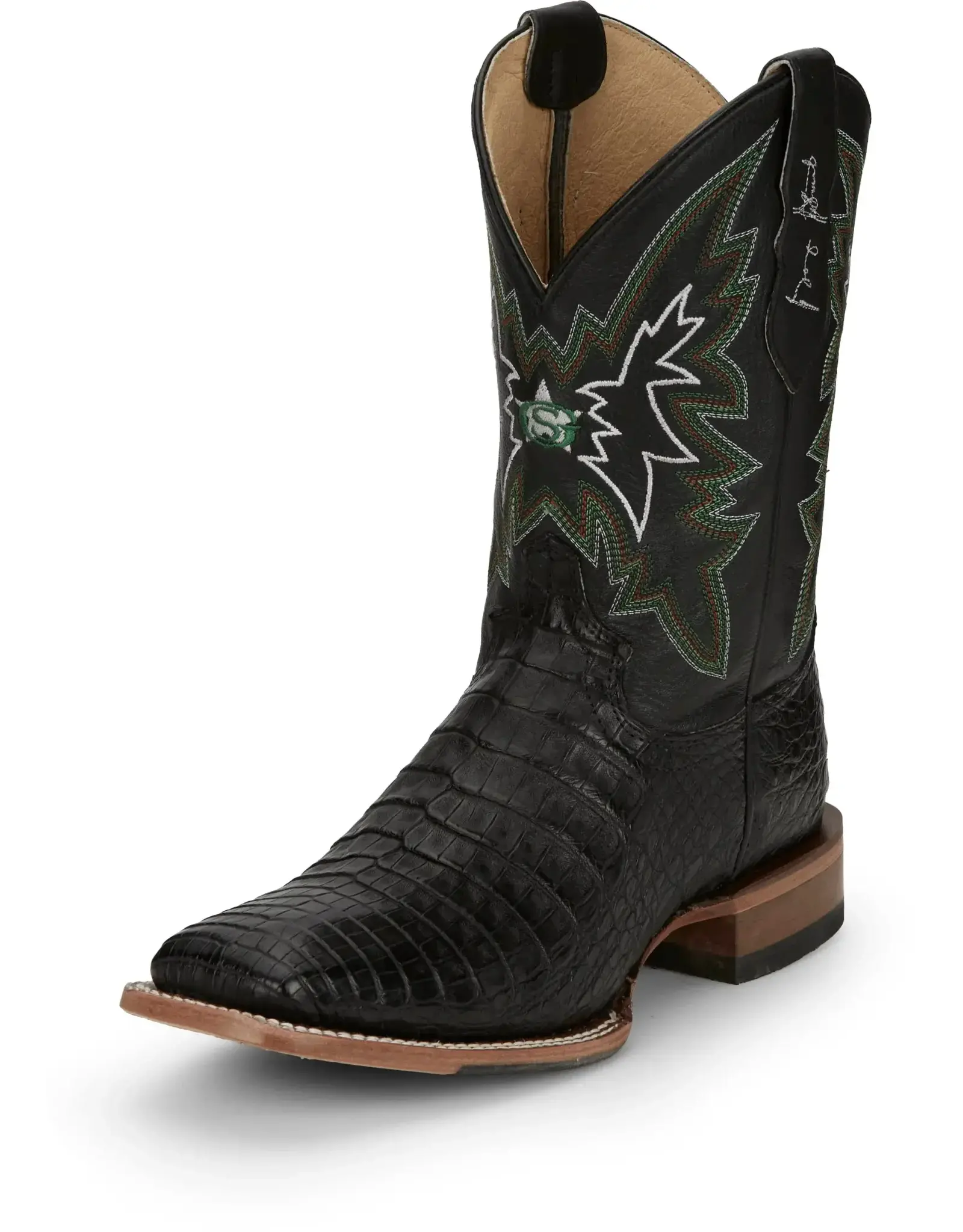 Justin George Strait Haggard Caiman GR5705 Black Wide Square Exotic Boots *no reorder*