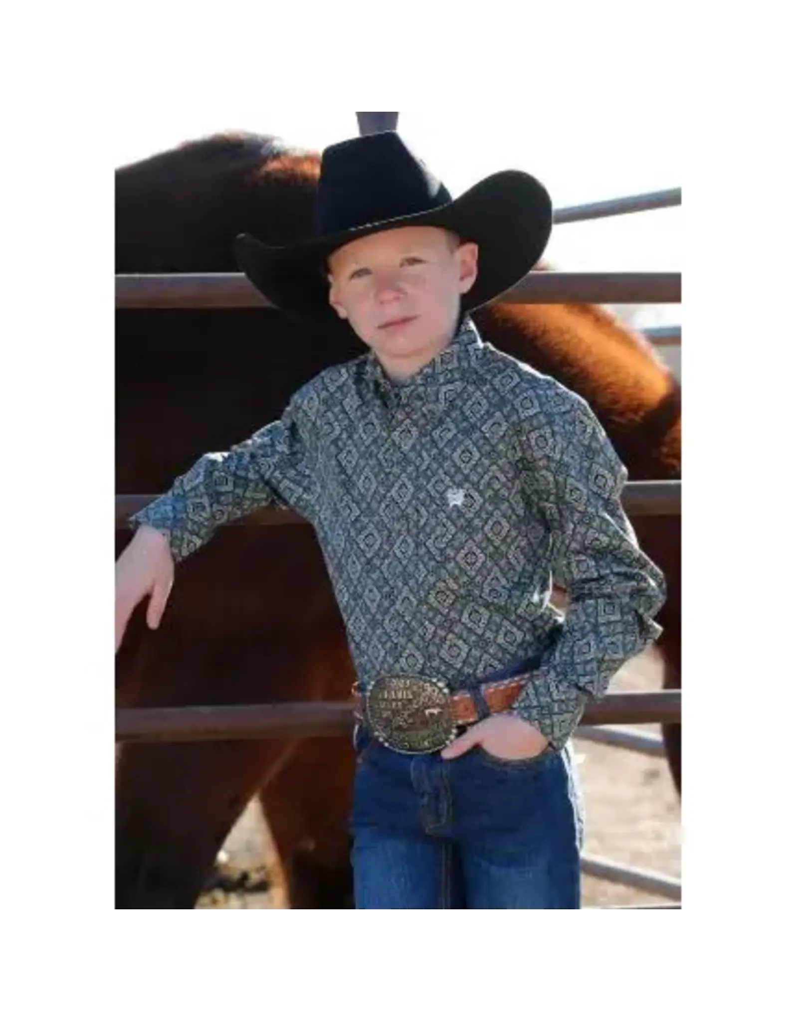 Cinch Cinch Boys Long Sleeve Button Up MTW7060368 Grey Western Shirt