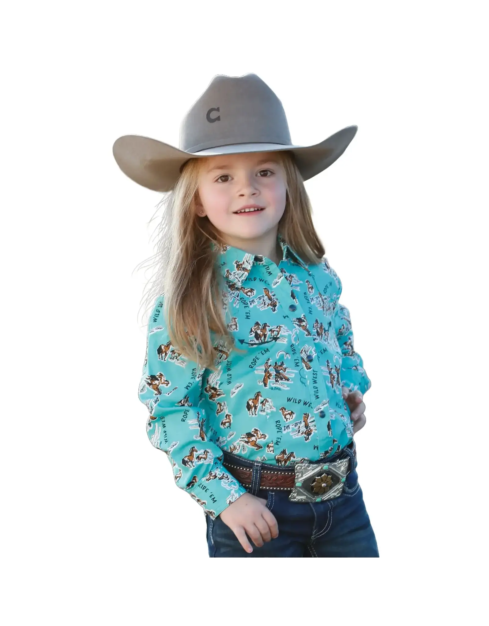 Cruel Cruel Girl Girls Long Sleeve Snap Western Shirt CTW3370017 Turq.