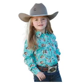 Cruel Cruel Girl Girls Long Sleeve Snap Western Shirt CTW3370017 Turq.