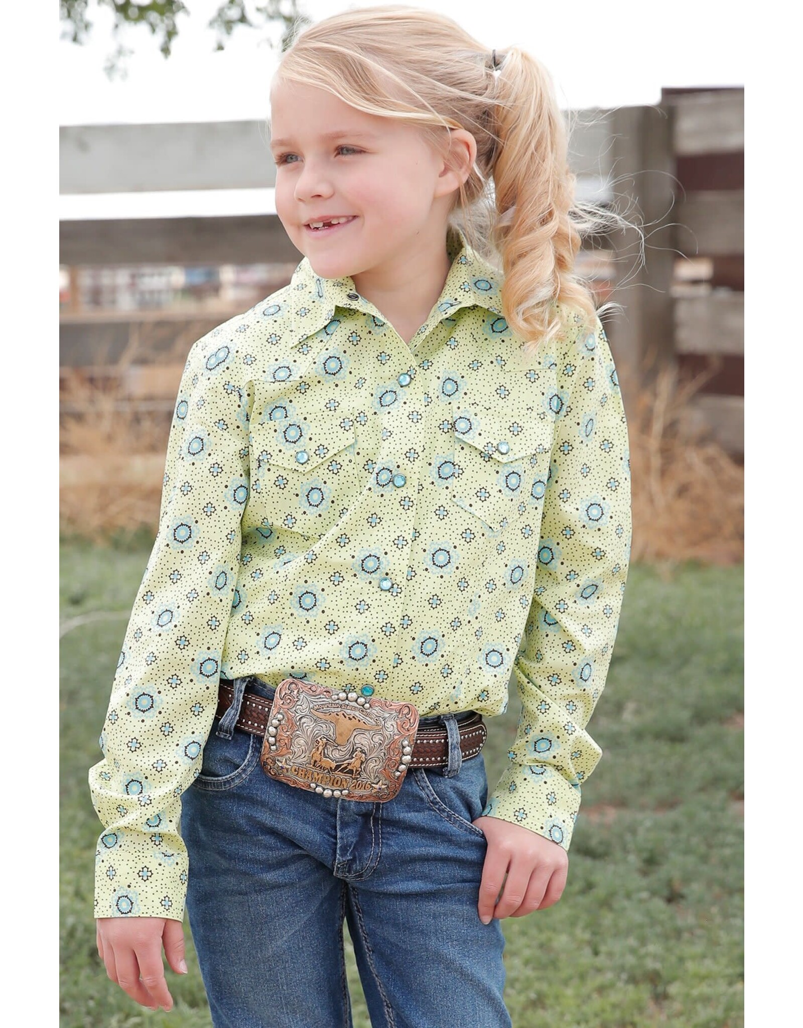 Cruel Cruel Girl Girls Long Sleeve Snap Western Shirt CTW3230043 Lime