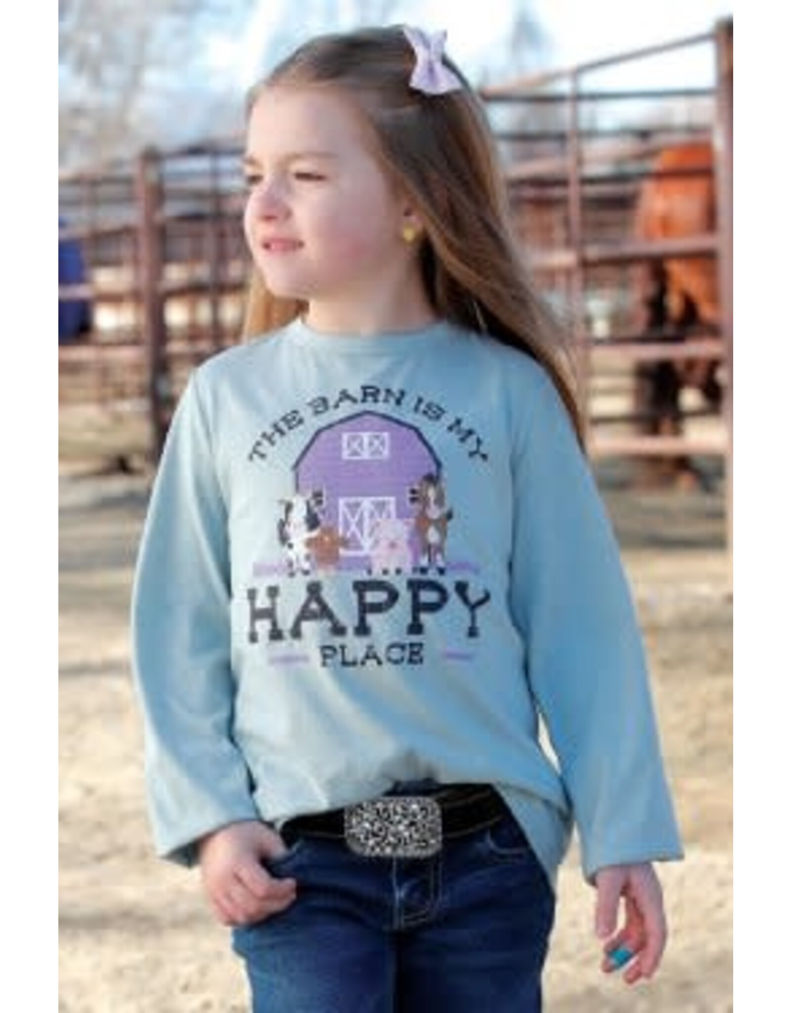 Cruel Cruel Girl The Barn Is My Happy Place LS Tee CTK8990004 GRN