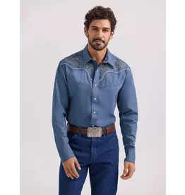 Wrangler Wrangler Mens Rodeo Ben Long Sleeve Pearl Snap Shirt 112360119 Blue