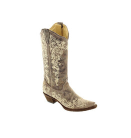 Corral Corral Ladies Brown Crater Bone Embroidered Western Boots A1094 "Wedding Boot"