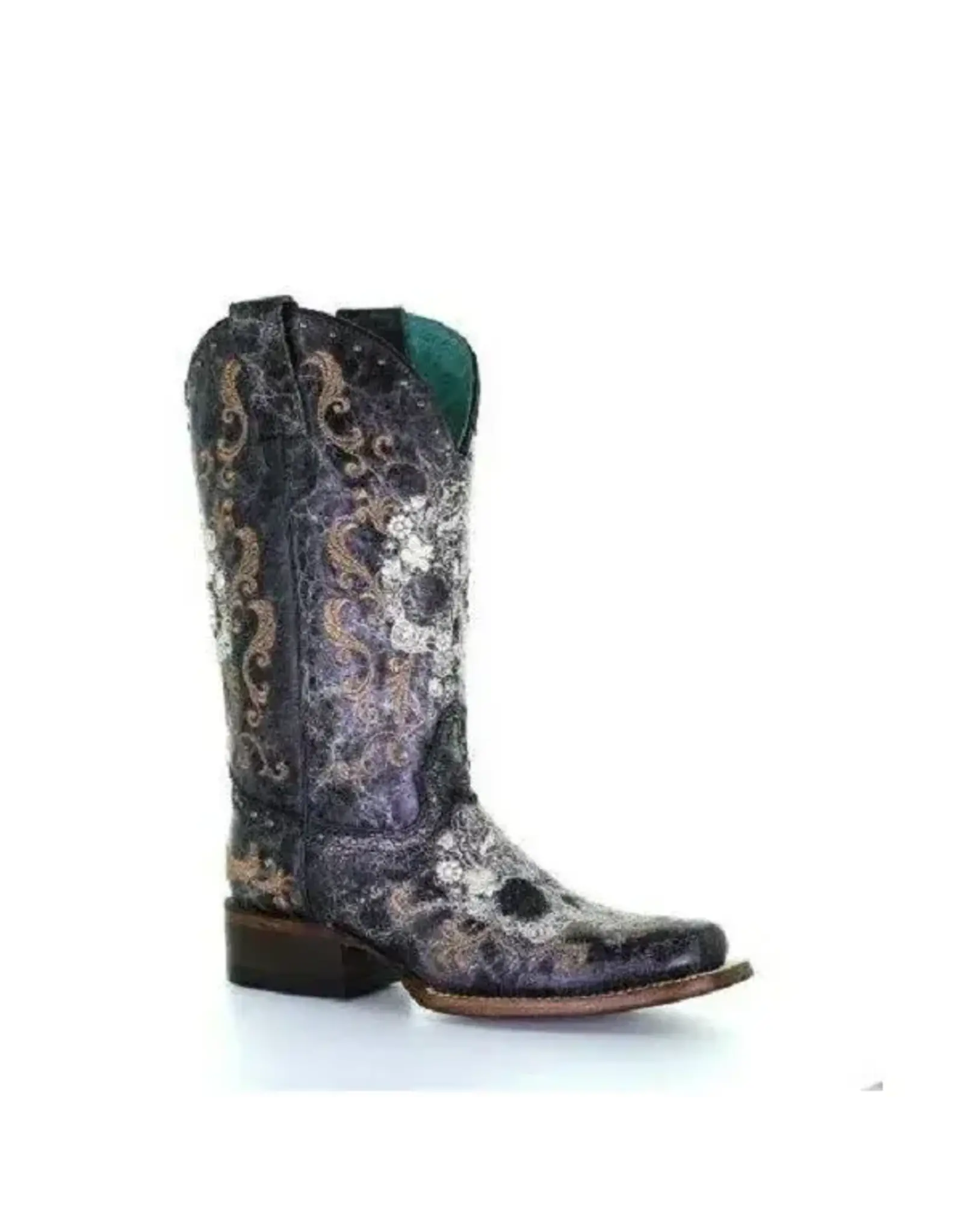 Corral Corral Ladies Black/White Floral Skull  Embroidery and Studs Z5005 Sq.Toe Boots