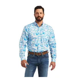 Ariat Ariat Men's Marcus 10040767 White Cowboy Print Long Sleeve Button Up Western Shirt