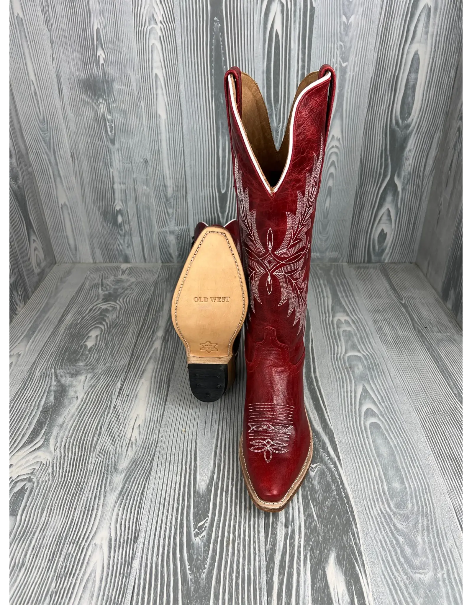 Old West  Ladies TS1551 Tall Distressed Red Snip Toe Western Boots