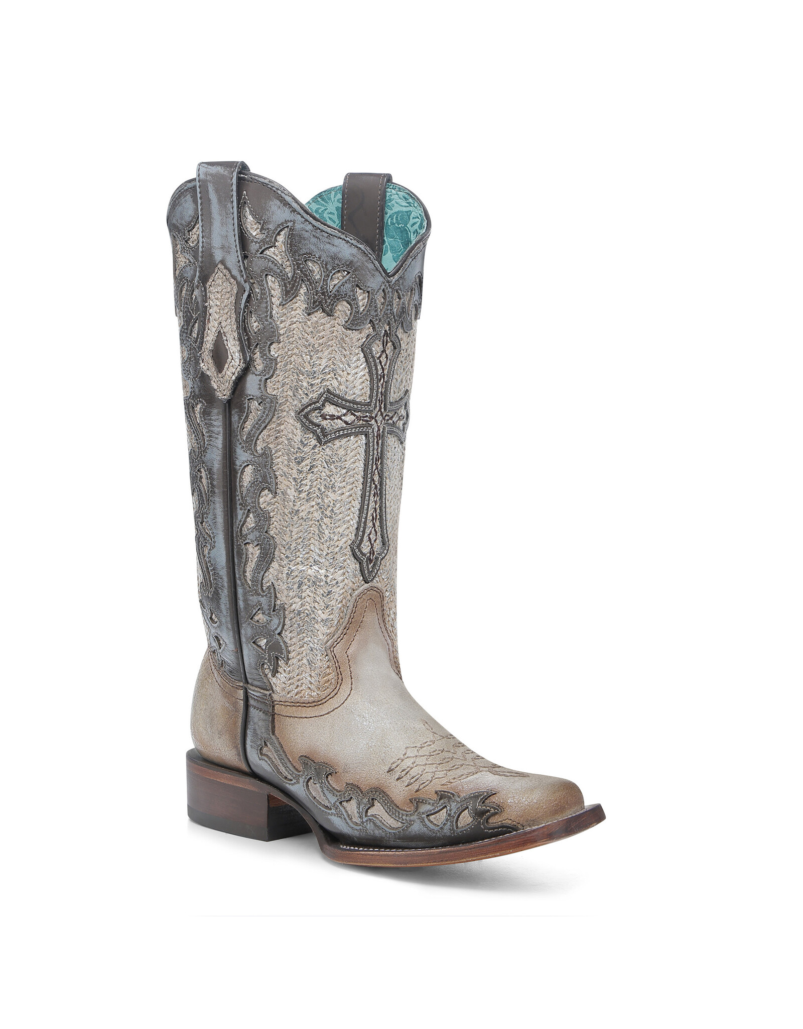Corral Corral Ladies Bone Silver Jute & Cross Overlay Western Boots A4761 DISCONTINUED